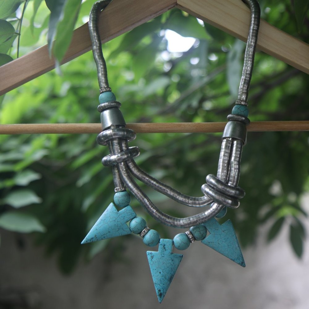 Turquoise Triangle Geometric Statement Necklace - image 1
